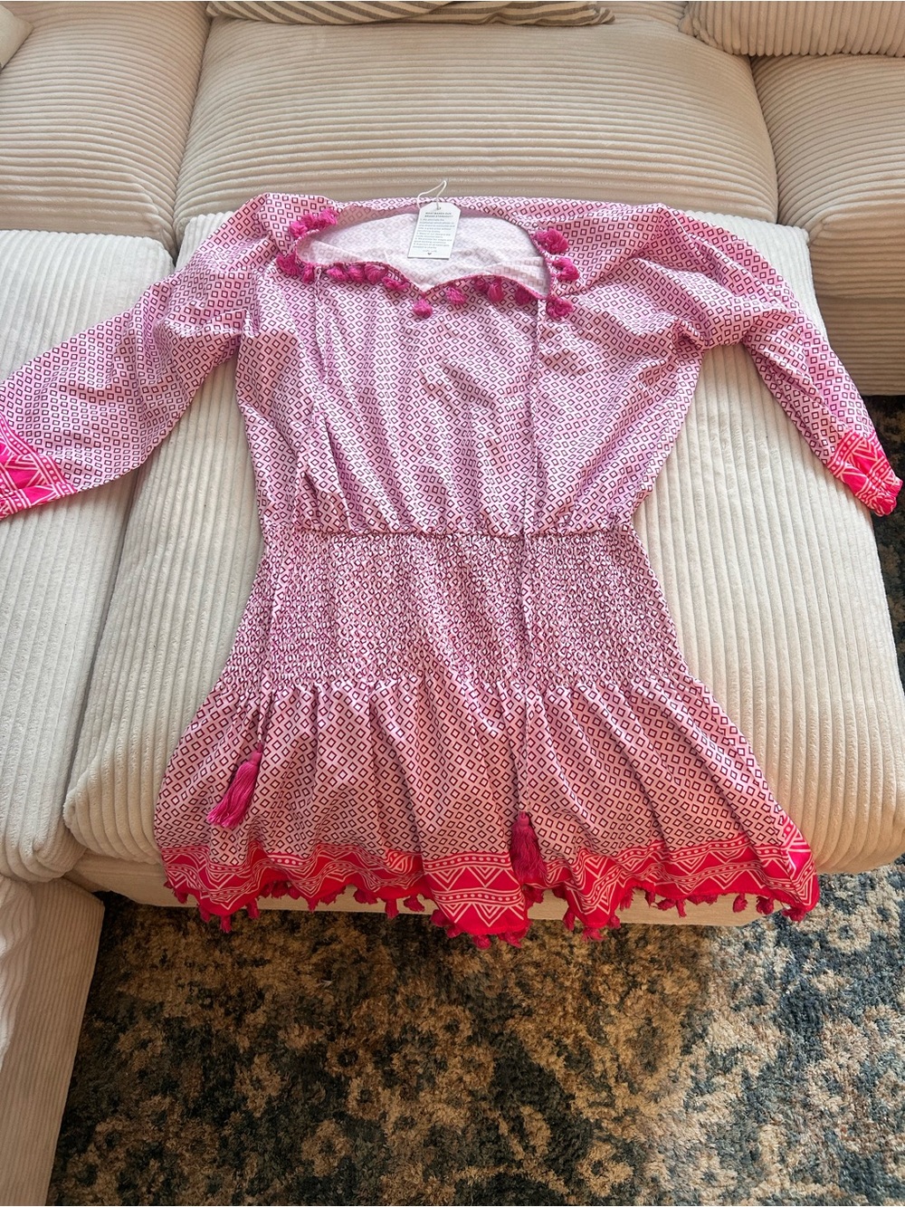 Pink Patterned Tassel Hem Cover Up